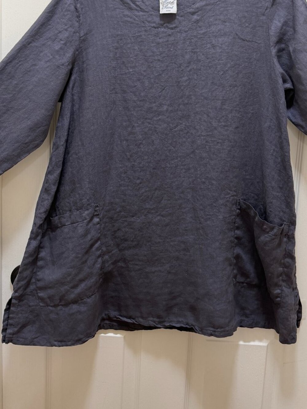 Match Point USA 100% Linen Tunic Top Size S Gray‎ Patch Pockets Lagenlook Boho - Picture 8 of 13